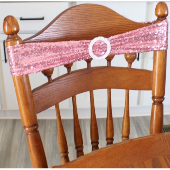 Lot 10 Pink Sequin Chair Sashes Rhinestone Buckles Parties Decor Wedding Events - Picture 4 of 10